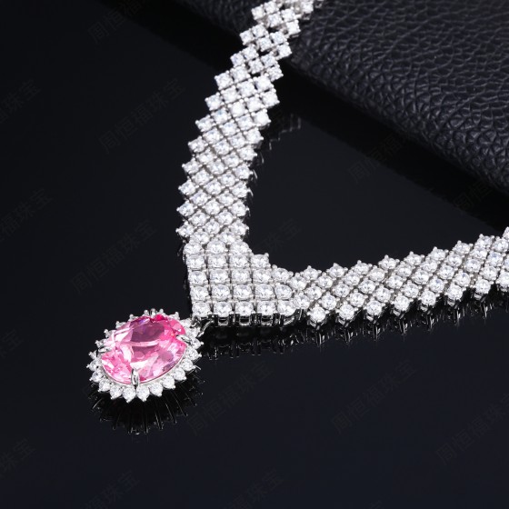 925 Sterling Silver Lab-Grown Padparadscha Sapphire Necklace(ZHF-P0012F)