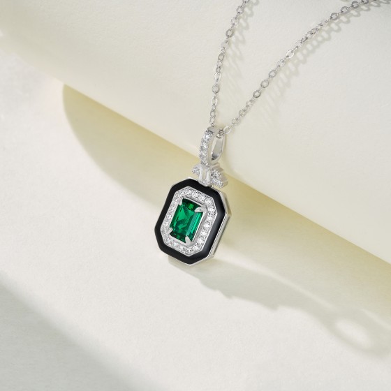 925 Sterling Silver Lab-Grown Emerald Necklace(ZHF-P1731)