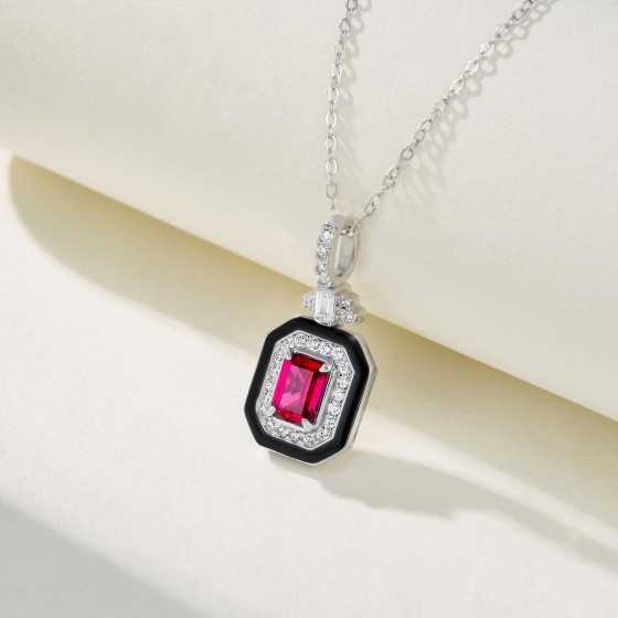 925 Sterling Silver Lab-Grown Ruby Necklace(ZHF-P1731R)