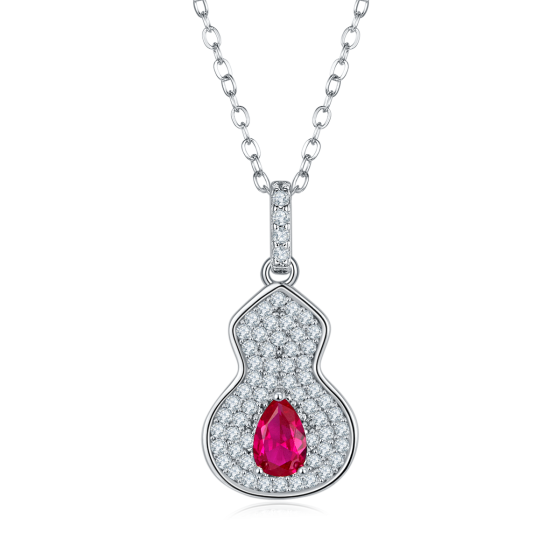 925 Sterling Silver Lab-Grown Ruby Necklace(P5507R)