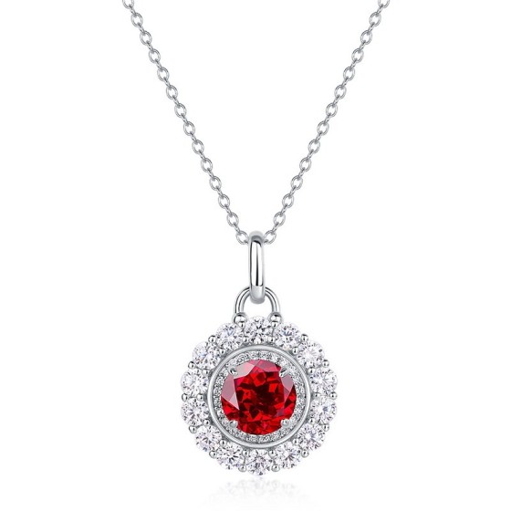 925 Sterling Silver Lab-Grown Ruby Necklace(ZHF-P5524R)