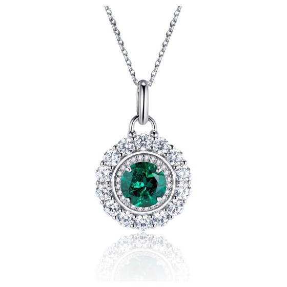 925 Sterling Silver Lab-Grown Emerald Necklace(ZHF-P5524)