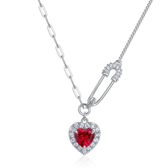 925 Sterling Silver Lab-Grown Ruby Necklace(ZHF-P5502R)