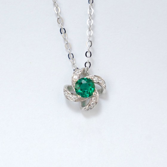 925 Sterling Silver Lab-Grown Emerald Necklace(ZHF-P2024)