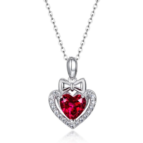 925 Sterling Silver Lab-Grown Ruby Necklace(ZHF-P1690R)