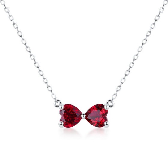 925 Sterling Silver Lab-Grown Ruby Necklace(ZHF-P1688R)