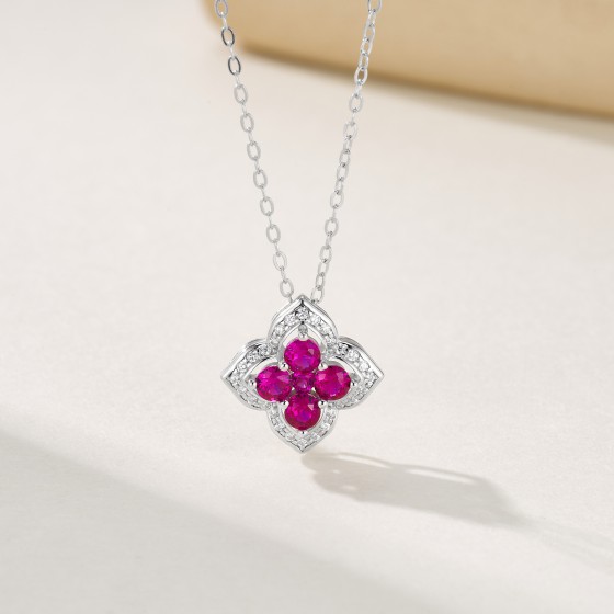 925 Sterling Silver Lab-Grown Ruby Necklace(ZHF-P1650R)