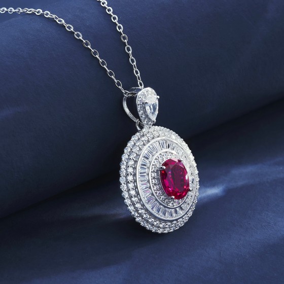 925 Sterling Silver Lab-Grown Ruby Necklace(ZHF-P1108R)