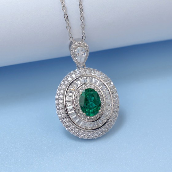 925 Sterling Silver Lab-Grown Emerald Necklace(ZHF-P1108)