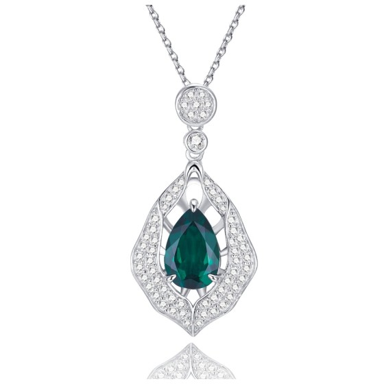 925 Sterling Silver Lab-Grown Emerald Necklace(ZHF-G107B)