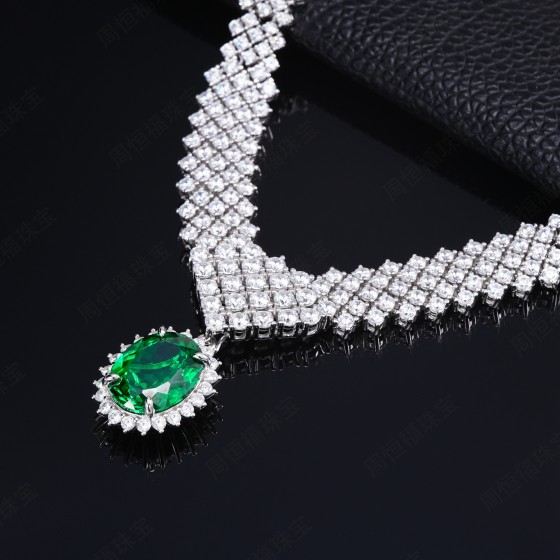 925 Silver Green Garnet Necklace (ZHF-P0012)