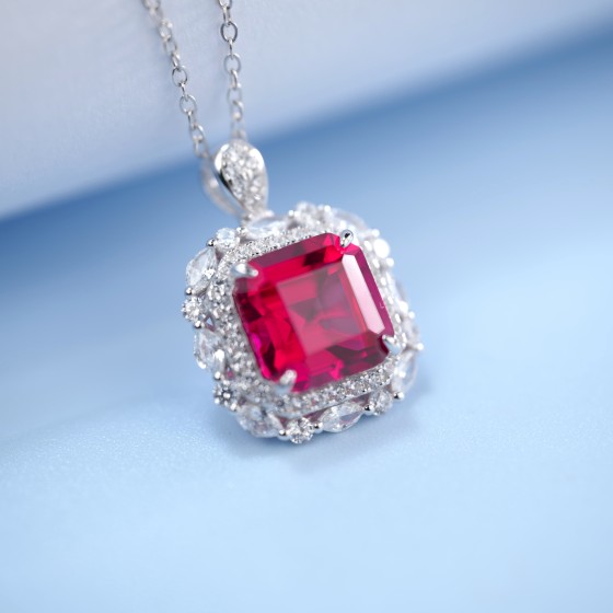 925 Sterling Silver Lab-Grown Ruby Necklace(ZHF-P1312R)