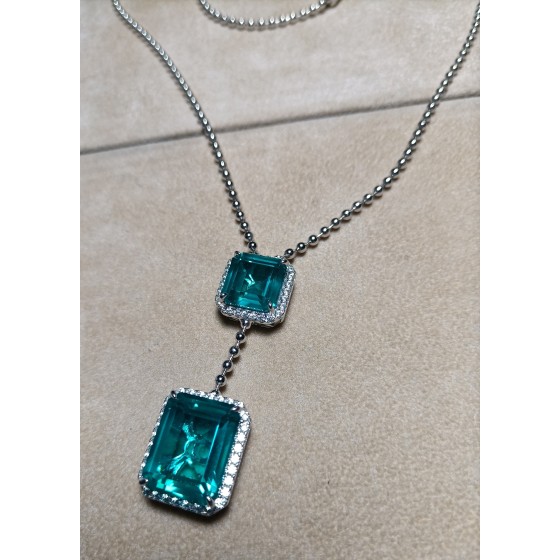 925 Sterling Silver Paraiba Color Gemstone Necklace(ZHF-P1411SK)