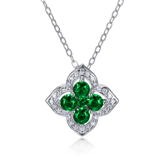 925 Sterling Silver Lab-Grown Emerald Necklace(ZHF-P1650)