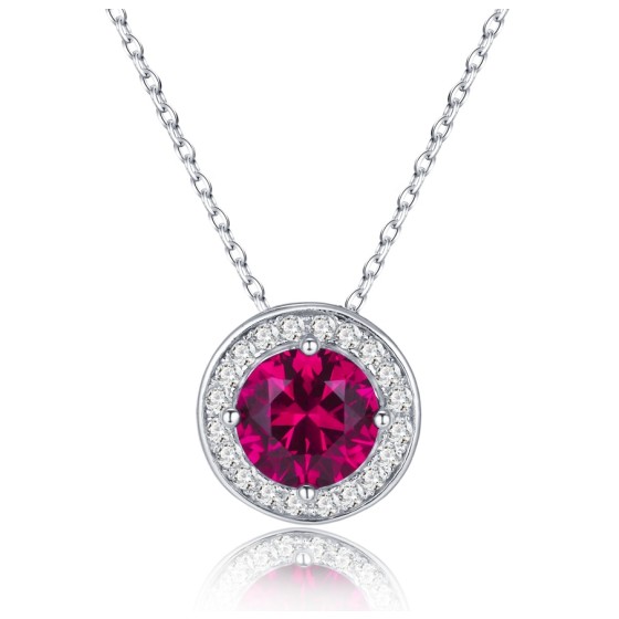 925 Sterling Silver Lab-Grown Ruby Necklace(ZHF-P1649R)