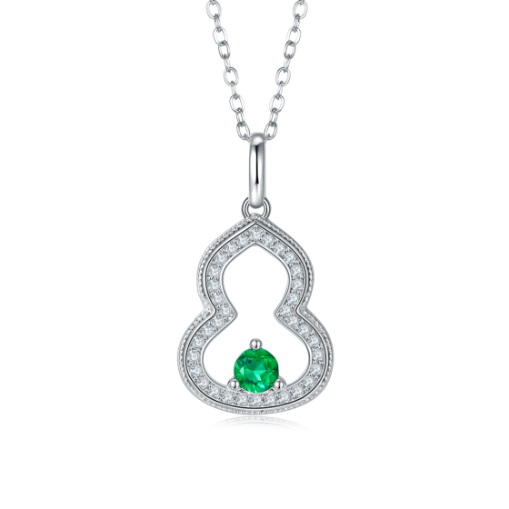 925 Sterling Silver Lab-Grown Emerald Necklace(ZHF-P1644)