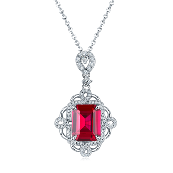925 Sterling Silver Lab-Grown Ruby Necklace(P1468R)
