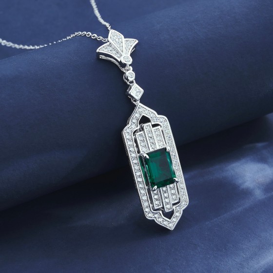 925 Sterling Silver Lab-Grown Emerald Necklace(ZHF-P1627)