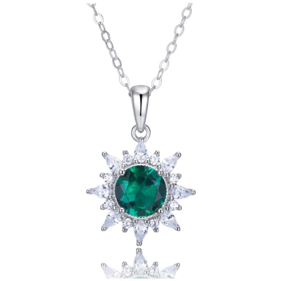 925 Sterling Silver Lab-Grown Emerald Necklace(ZHF-P1642)