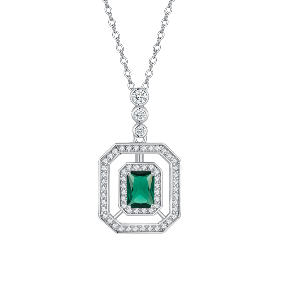 925 Sterling Silver Lab-Grown Emerald Necklace(ZHF-P1642)