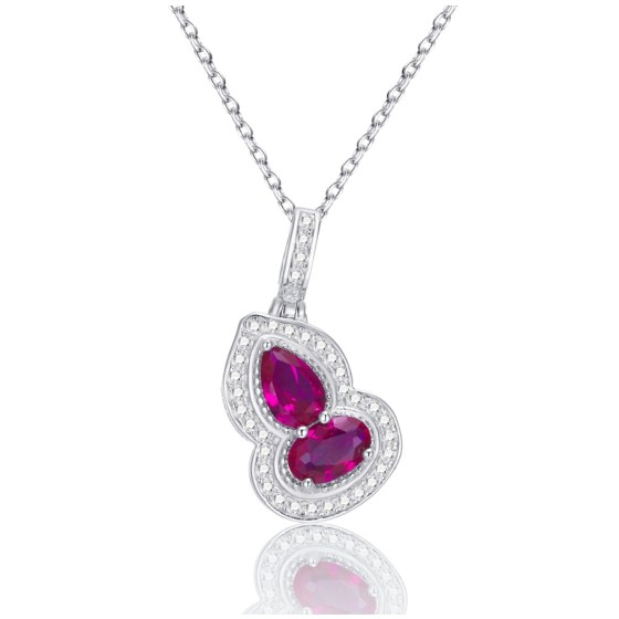 925 Sterling Silver Lab-Grown Ruby Necklace(ZHF-P1651R)