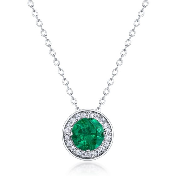 925 Sterling Silver Lab-Grown Emerald Necklace(ZHF-P1649)
