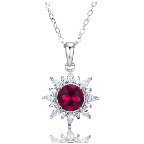 925 Sterling Silver Lab-Grown Ruby Necklace(P1642R)