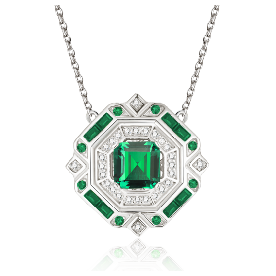 925 Sterling Silver Lab-Grown Emerald Necklace(ZHF-P1636)