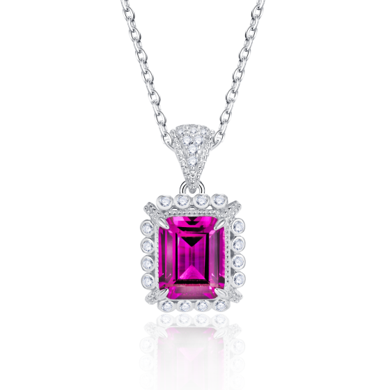 925 Sterling Silver Lab-Grown Ruby Necklace(ZHF-P1629R)