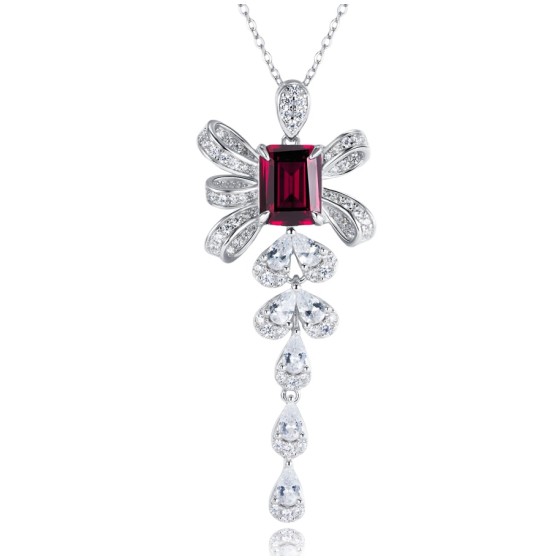 925 Sterling Silver Lab-Grown Ruby Necklace(ZHF-P1532R)
