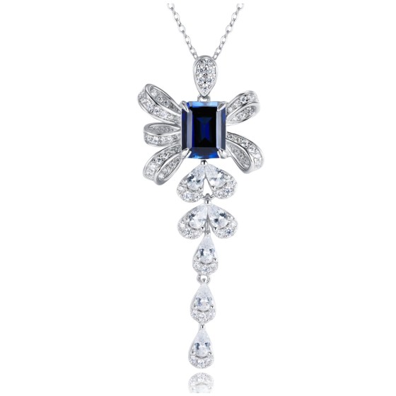 925 Sterling Silver Lab-Grown Sapphire Necklace(ZHF-P1532B)