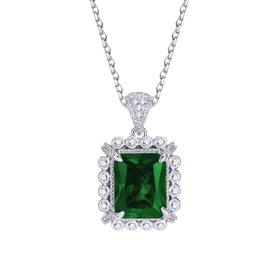925 Sterling Silver Lab-Grown Emerald Necklace(ZHF-P1629)