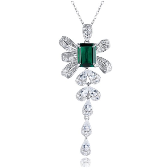 925 Sterling Silver Lab-Grown Emerald Necklace(ZHF-P1532)