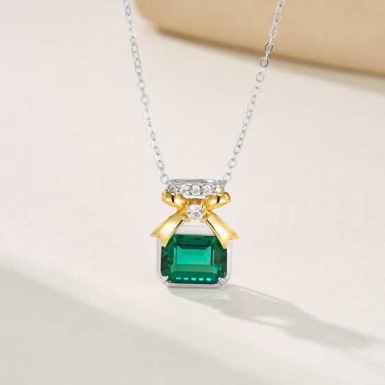 925 Sterling Silver Lab-Grown Emerald Necklace(ZHF-P1611-1)