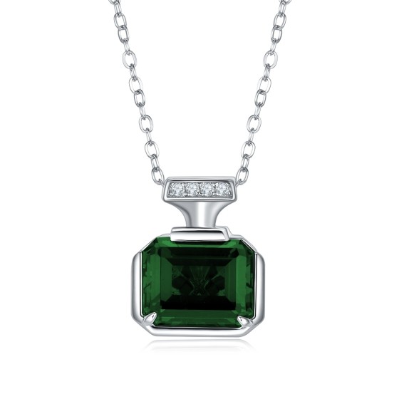 925 Sterling Silver Lab-Grown Emerald Necklace(ZHF-P1496)