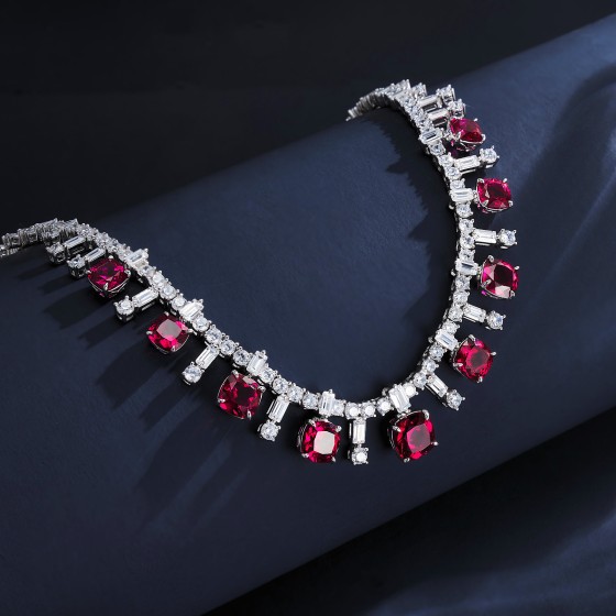 925 Sterling Silver Lab-Grown Ruby Necklace(ZHF-P0836R)
