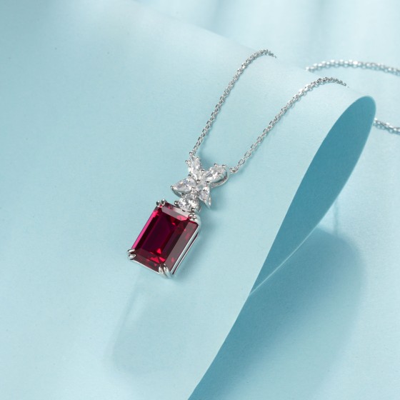 925 Sterling Silver Lab-Grown Ruby Necklace(ZHF-P1414R)