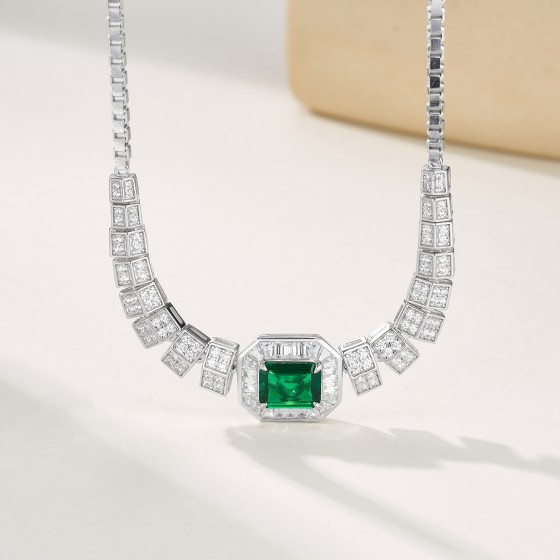 925 Sterling Silver Lab-Grown Emerald Necklace(ZHF-P1553)