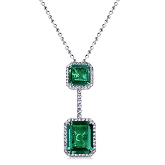 925 Silver Lab-Grown Green Garnet Necklace (ZHF-P1411L)