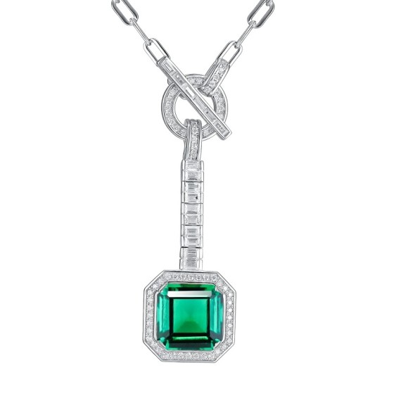 925 Sterling Silver Lab-Grown Emerald Necklace(ZHF-P0340-1)