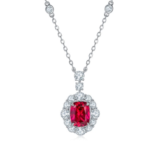 925 Sterling Silver Lab-Grown Ruby Necklace(ZHF-P1581R)