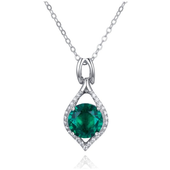 925 Sterling Silver Lab-Grown Emerald Necklace(ZHF-P1614)