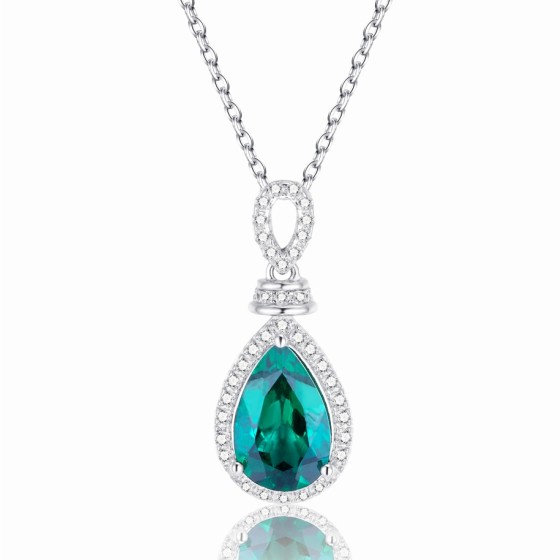 925 Sterling Silver Lab-Grown Emerald Necklace(ZHF-P1620)