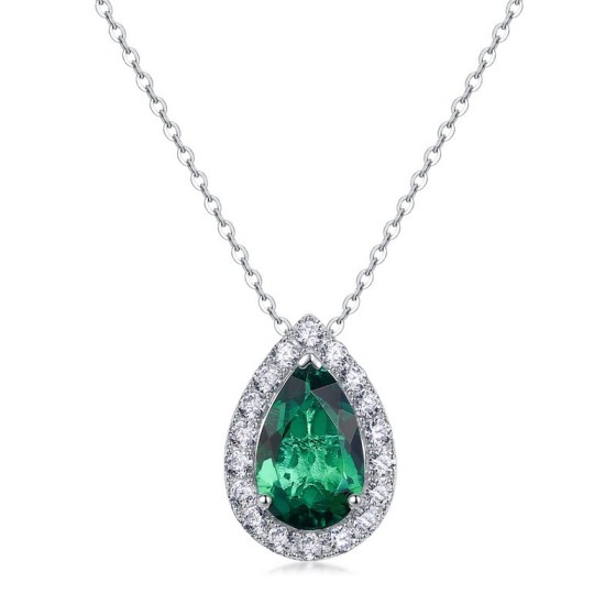 925 Sterling Silver Lab-Grown Emerald Necklace(ZHF-P1586)