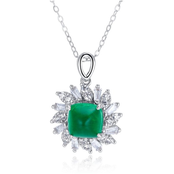 925 Sterling Silver Lab-Grown Emerald Necklace(P1626)