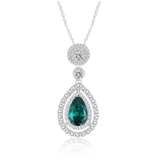 925 Sterling Silver Lab-Grown Emerald Necklace(ZHF-P1625)