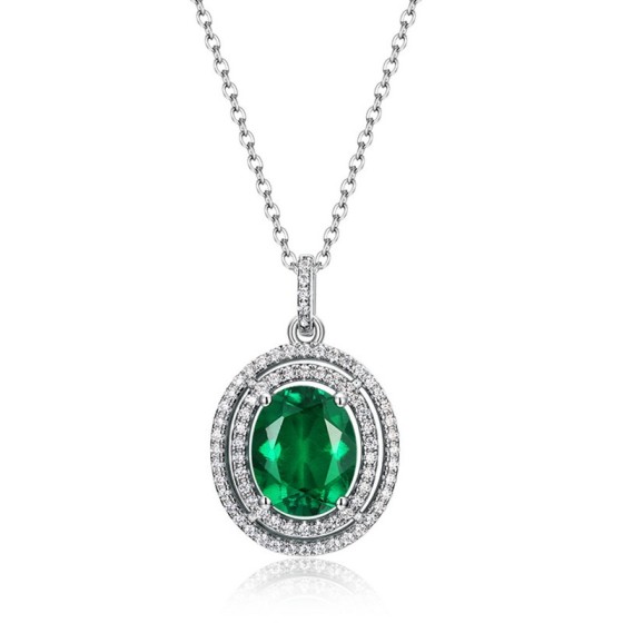 925 Sterling Silver Lab-Grown Emerald Necklace(A73-N2020505)