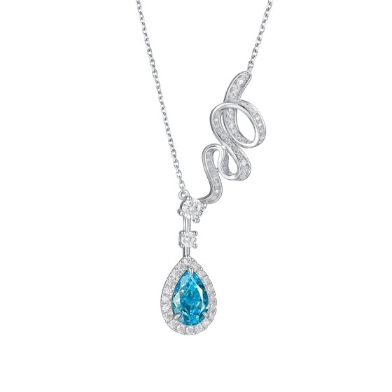 925 Silver Blue Cubic Zirconia Necklace (P0606B)
