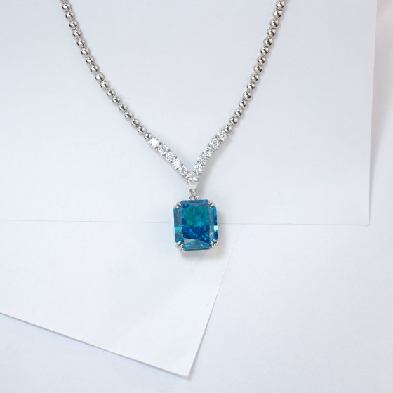 925 Silver Blue Cubic Zirconia Necklace(P0675B)