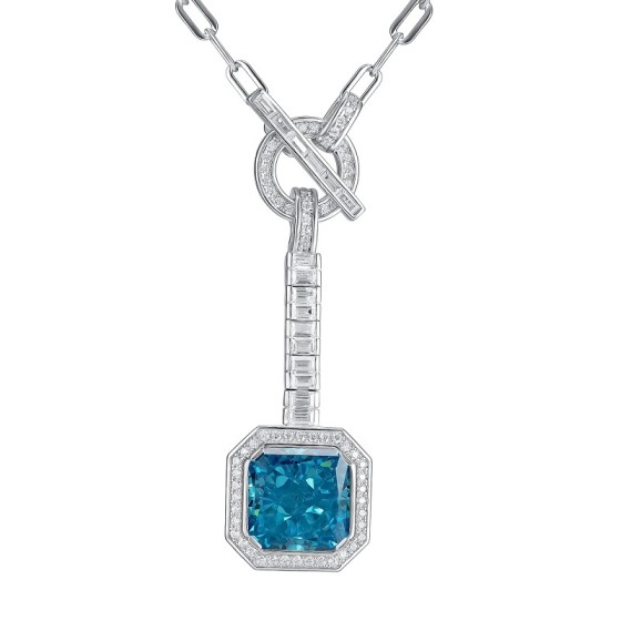 925 Silver Blue Cubic Zirconia Necklace(P0340B)